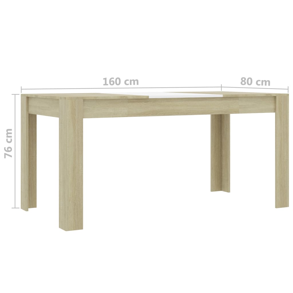 vidaXL Ruokapöytä valkoinen ja Sonoma-tammi 160x80x76 cm lastulevy