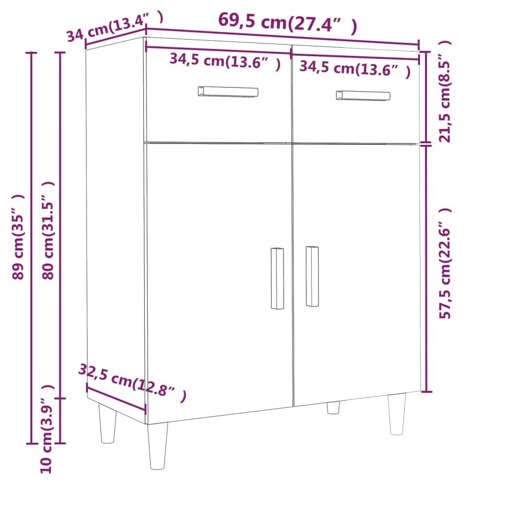 vidaXL Senkki Sonoma-tammi 69,5x34x89 cm tekninen puu