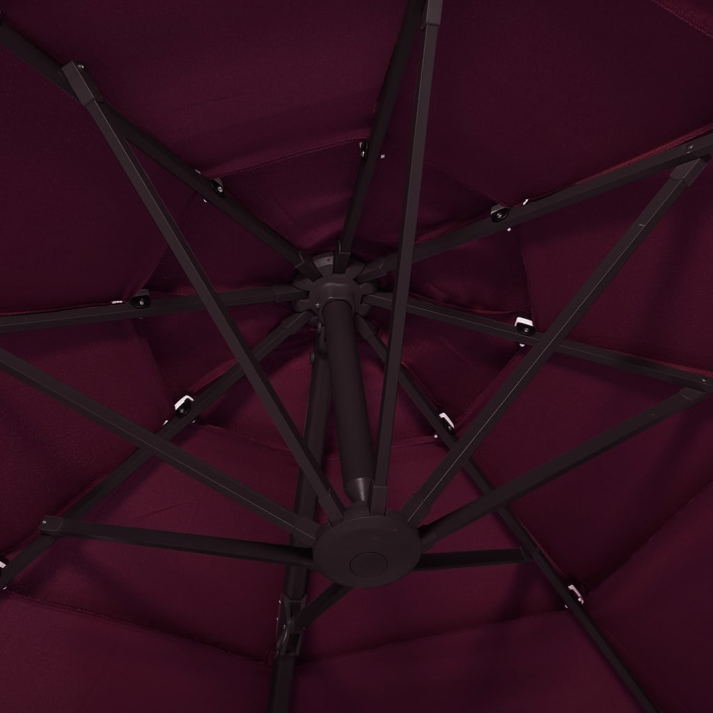 vidaXL 4-tasoinen aurinkovarjo alumiinitanko viininpunainen 3x3 m