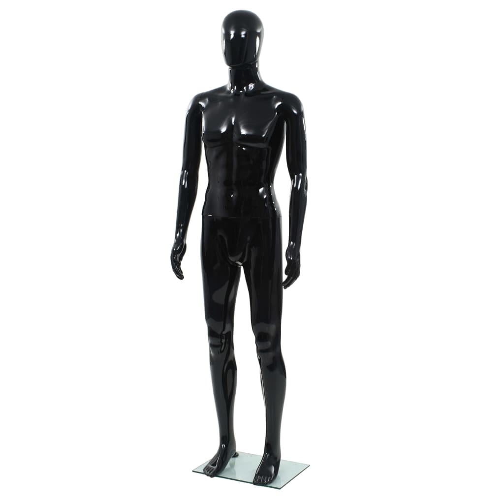 vidaXL Aidon kokoinen miesmallinukke lasijalustalla musta 185 cm
