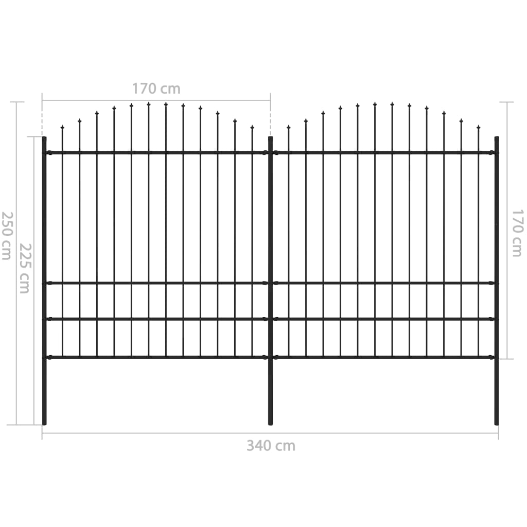 vidaXL Puutarha-aita keihäskärjillä teräs (1,75-2)x3,4 m musta