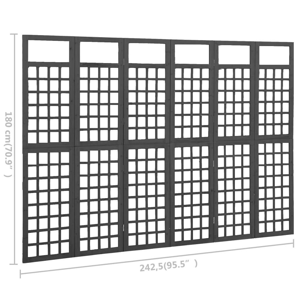 vidaXL Tilanjakaja/säleikkö 6 paneelia täysi kuusi musta 242,5x180 cm