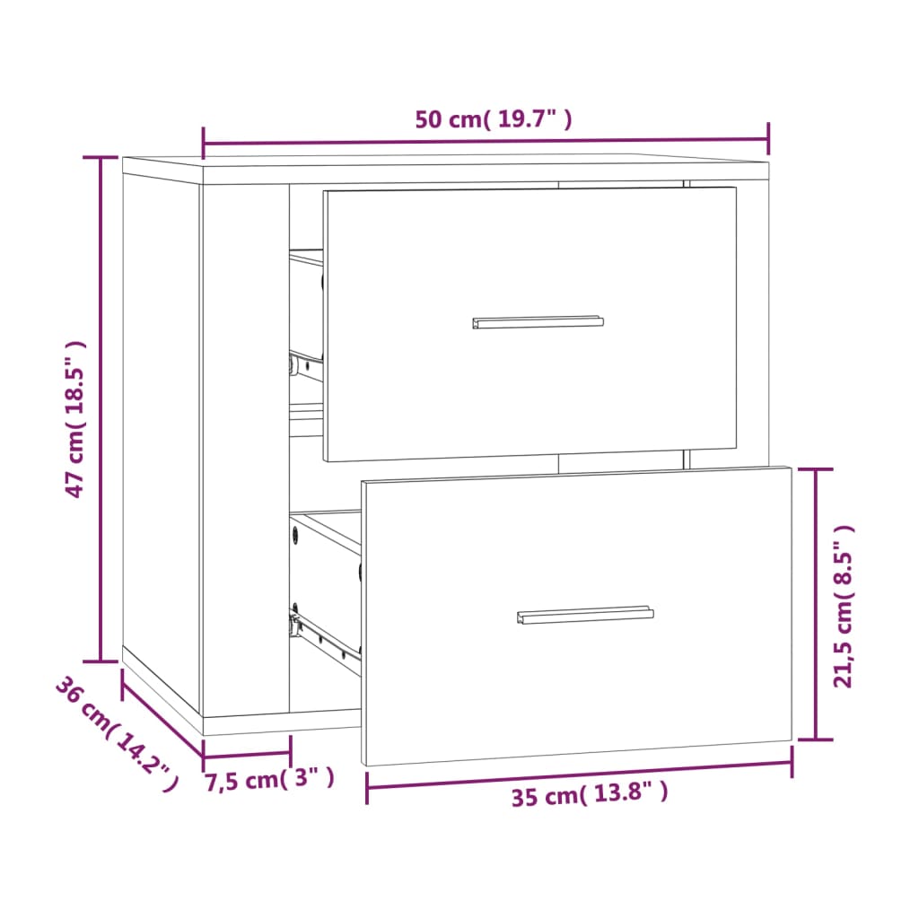 vidaXL Seinäkiinnitettävä yöpöytä betoninharmaa 50x36x47 cm