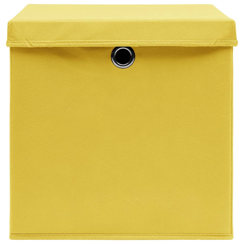 vidaXL Säilytyslaatikot kansilla 4 kpl keltainen 32x32x32 cm kangas