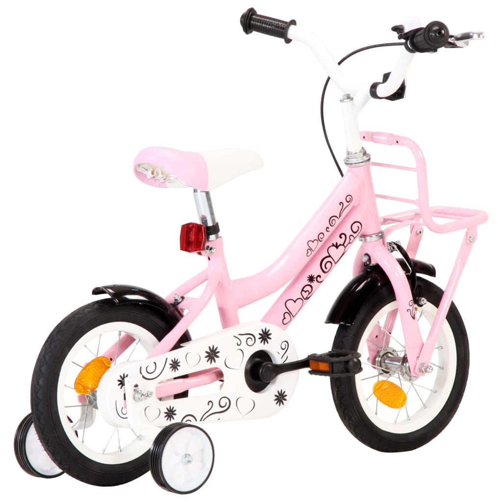 vidaXL Lasten pyörä etutarakalla 12" valkoinen ja pinkki