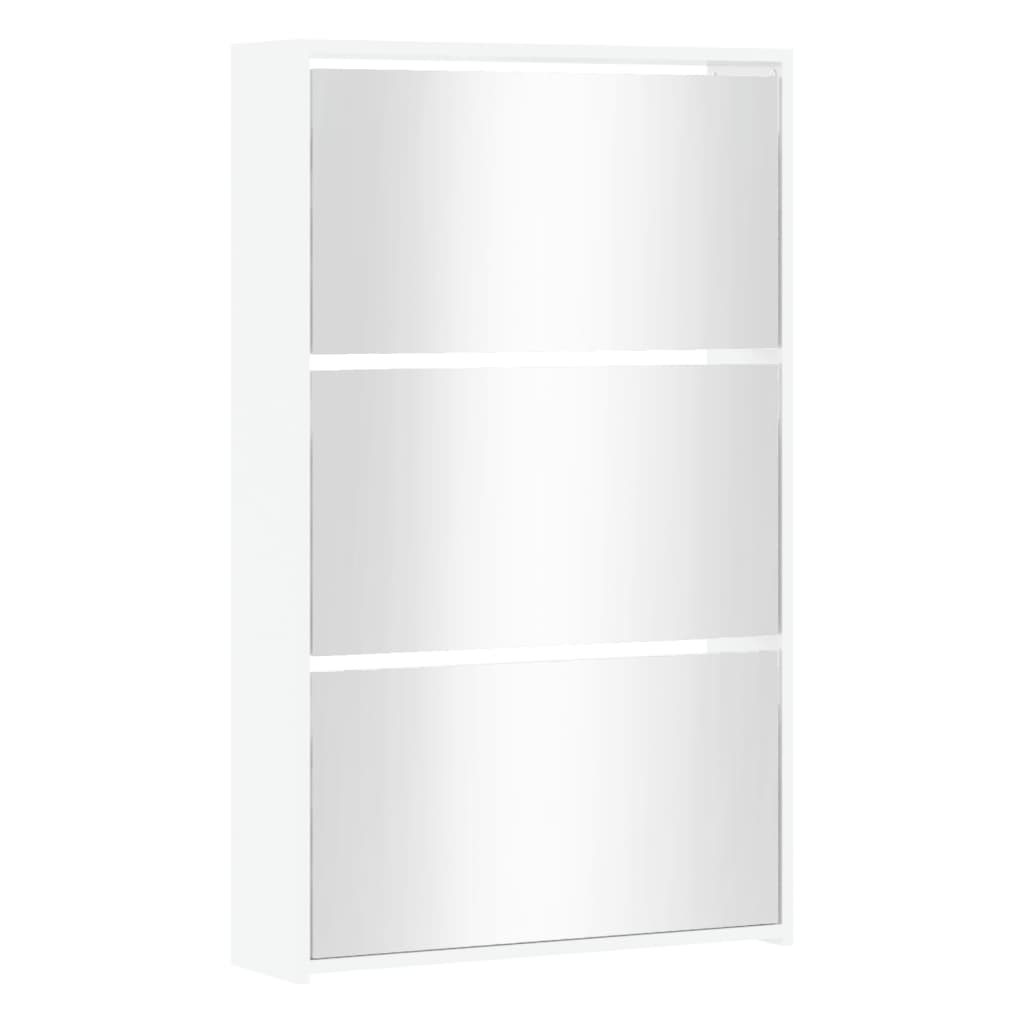 vidaXL Kenkäkaappi peilillä 3 tasoa korkeakiilto valk. 63x17x102,5 cm