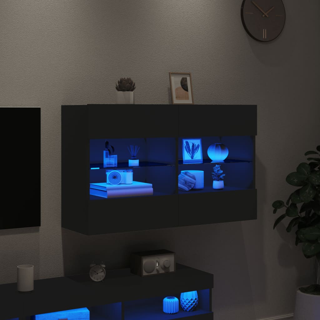 vidaXL TV-seinäkaappi LED-valoilla musta 98,5x30x60,5 cm