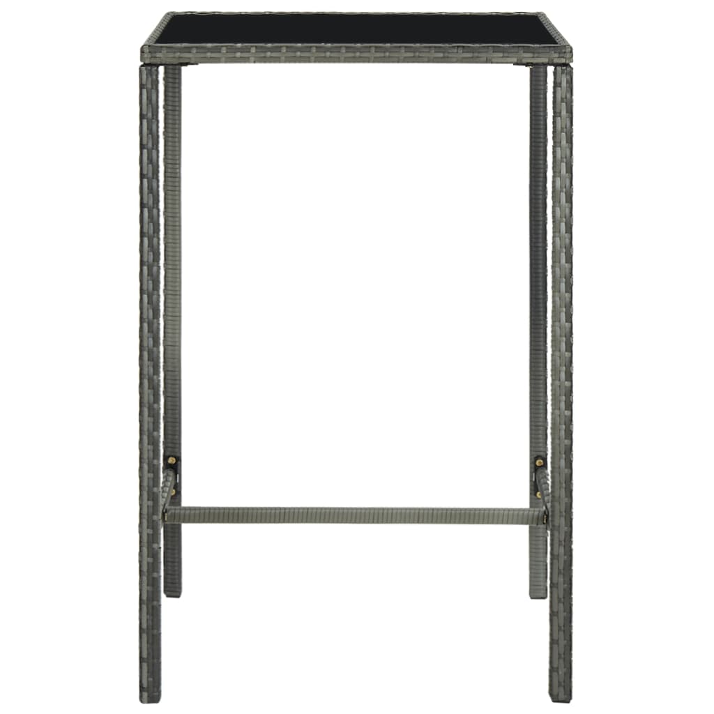 vidaXL Puutarhan baaripöytä harmaa 70x70x110 cm polyrottinki ja lasi