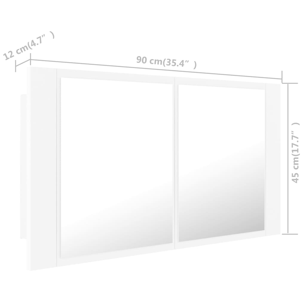 vidaXL Kylpyhuoneen LED peilikaappi valkoinen 90x12x45 cm akryyli