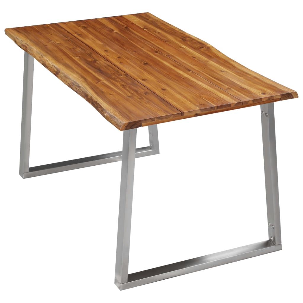 vidaXL Ruokapöytä 140x80x75 cm täysi akaasiapuu ja ruostumaton teräs