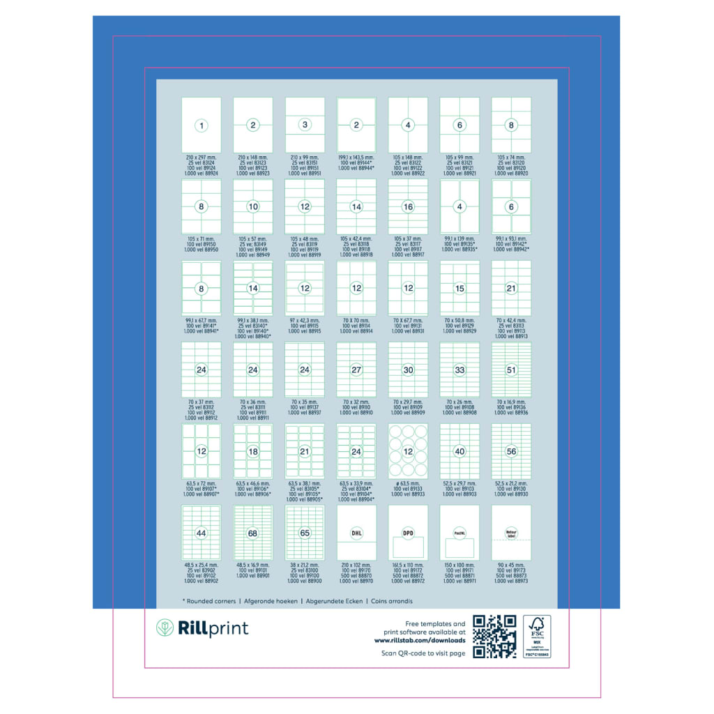 rillprint Itseliimautuvat etiketit 105x48 mm 1000 arkkia valkoinen