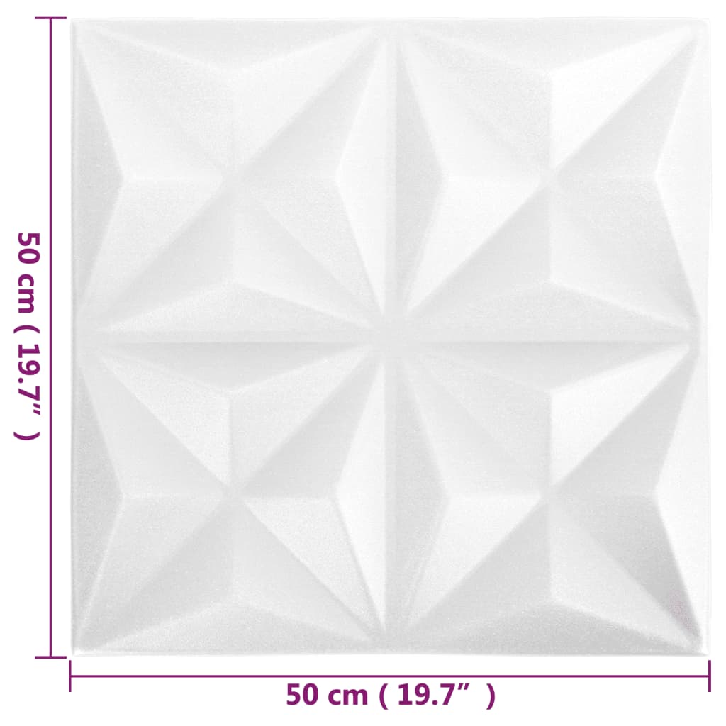vidaXL 3D-seinäpaneelit 12 kpl 50x50 cm valkoinen origami 3 m²