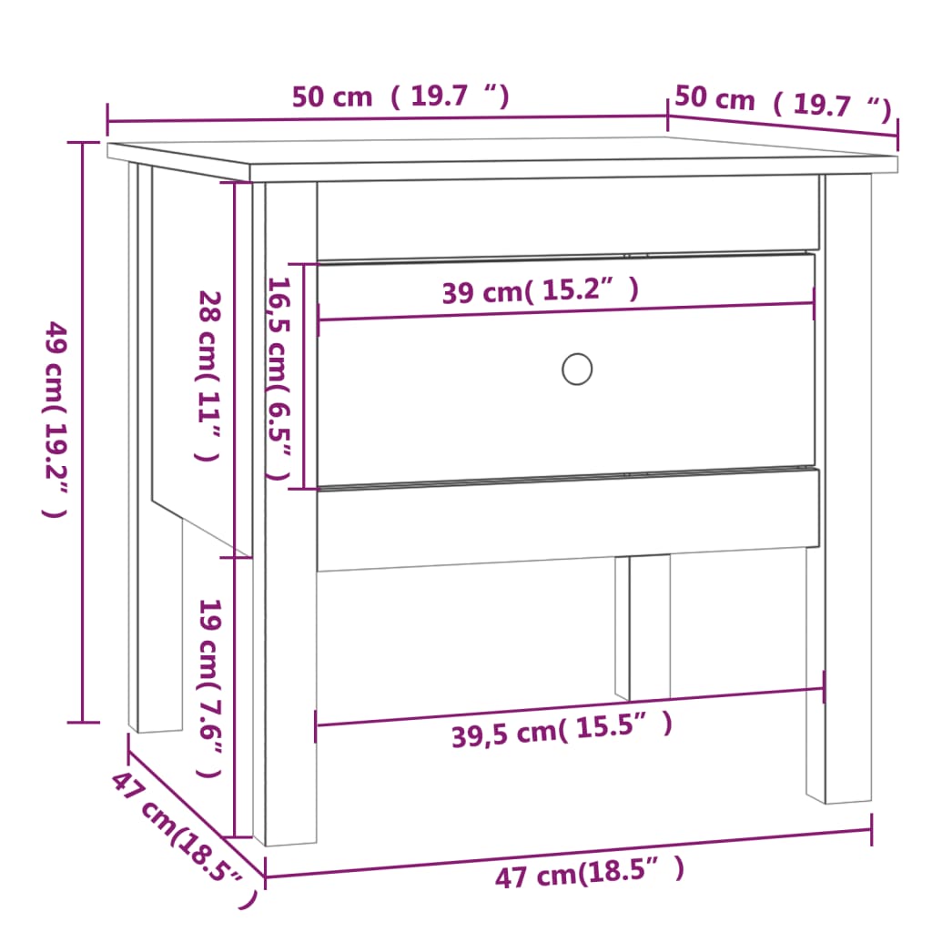 vidaXL Sivupöydät 2 kpl hunajanruskea 50x50x49 cm täysi mänty