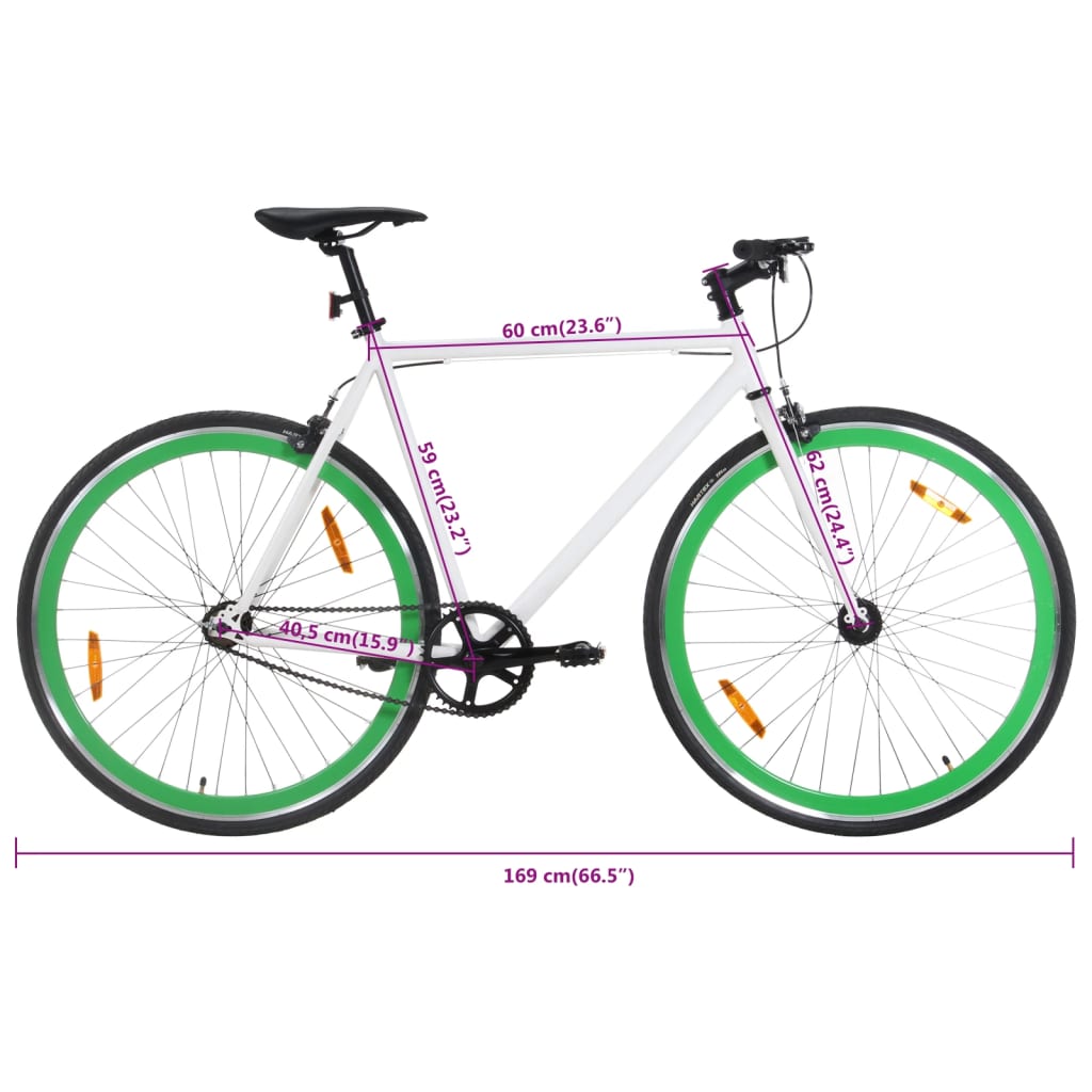 vidaXL Polkupyörä vaihteeton vihreä ja valkoinen 700c 59 cm