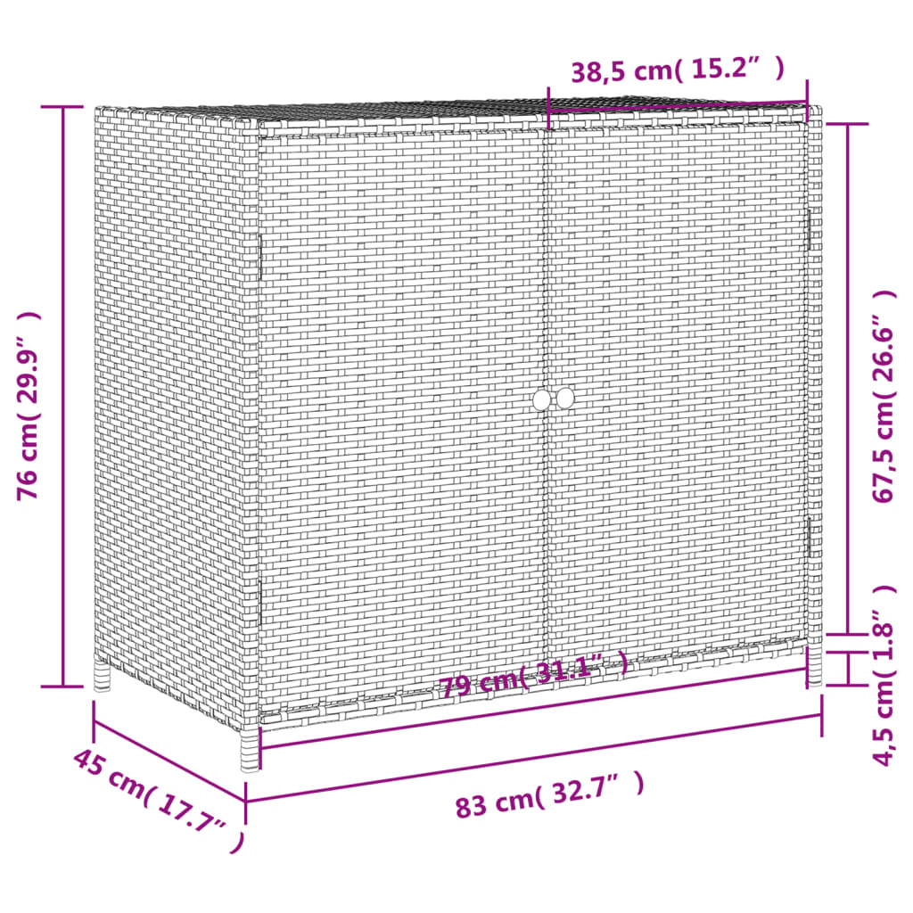 vidaXL Puutarhan säilytyskaappi harmaa 83x45x76 cm polyrottinki