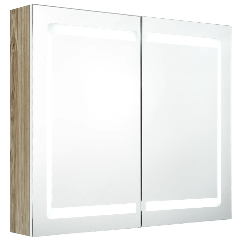vidaXL LED kylpyhuoneen peilikaappi valkoinen ja tammi 80x12x68 cm
