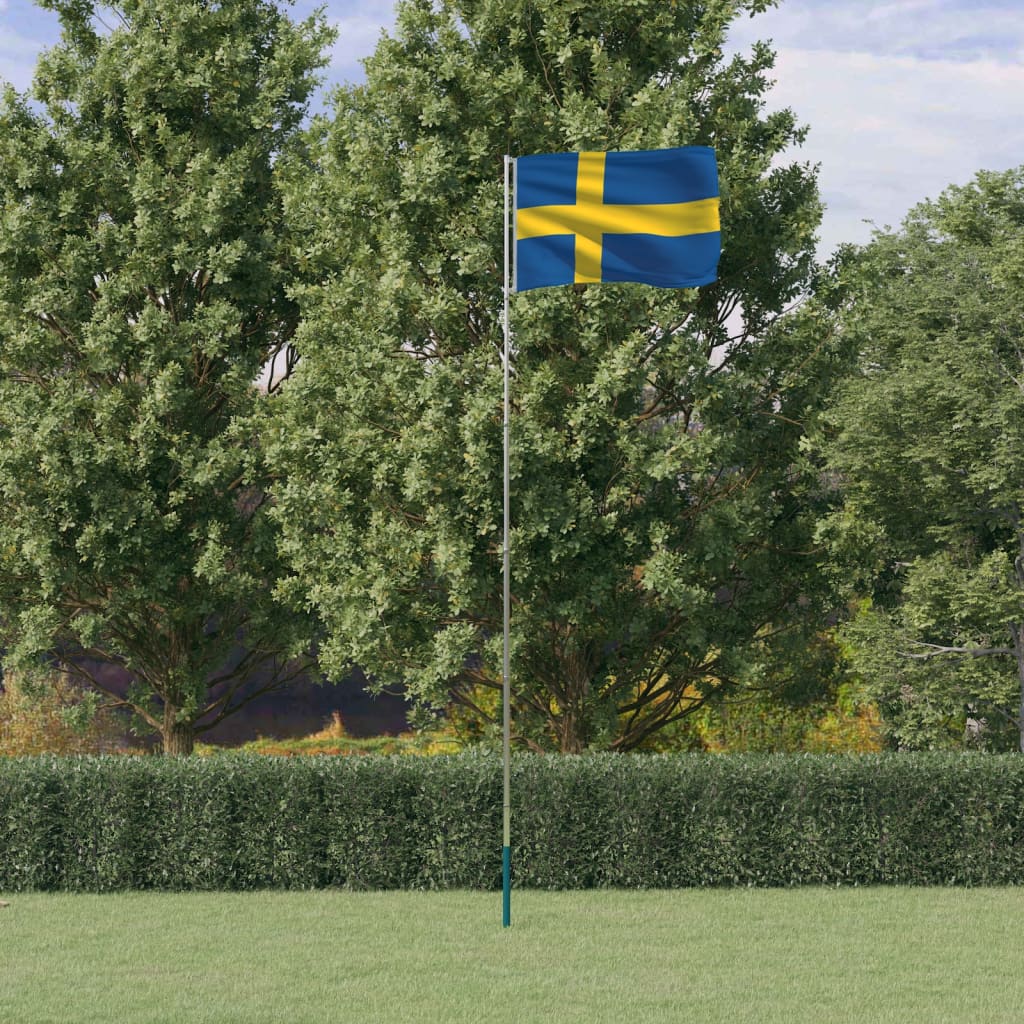 vidaXL Ruotsin lippu ja lipputanko 5,55 m alumiini