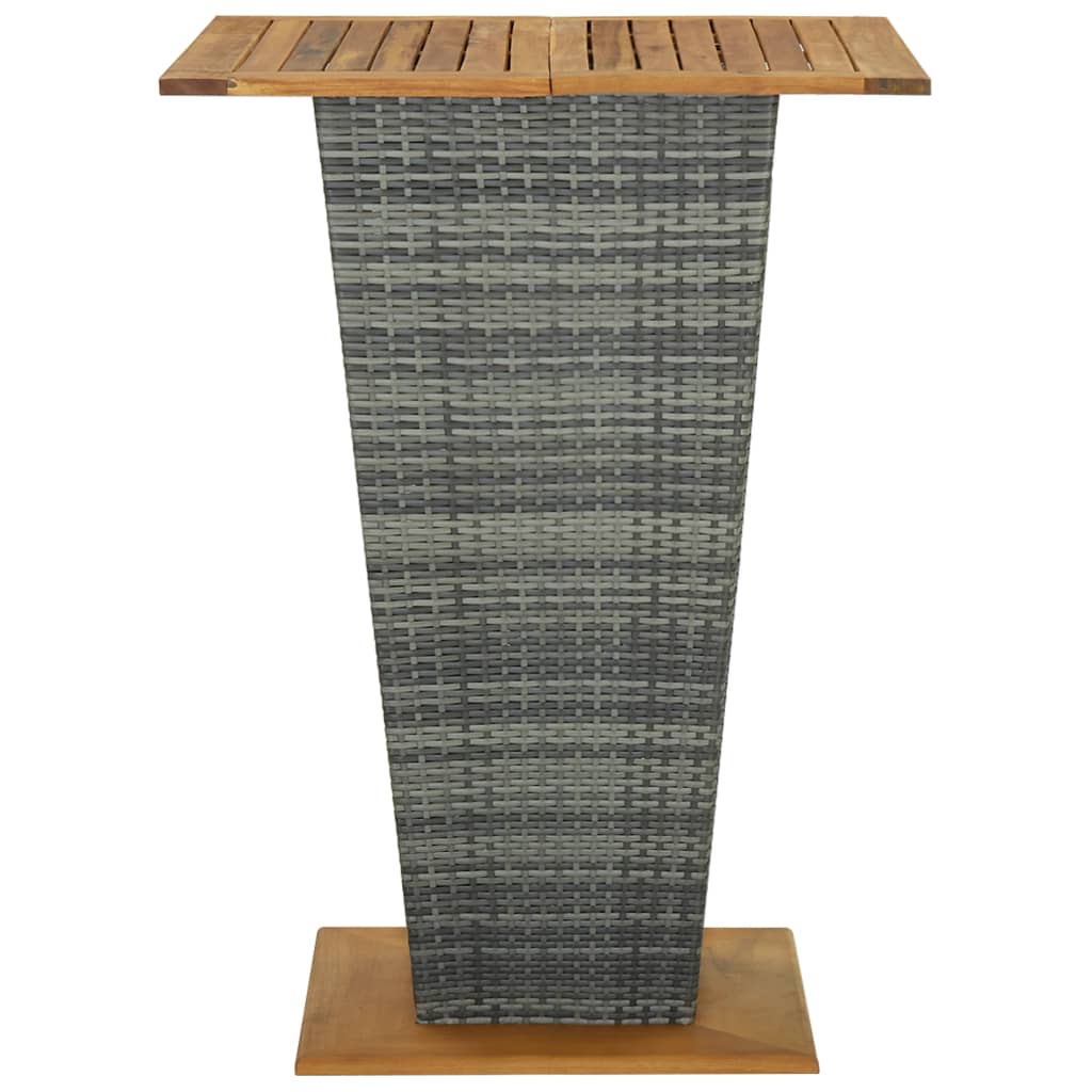 vidaXL Baaripöytä harmaa 80x80x110 cm polyrottinki ja täysi akaasiapuu