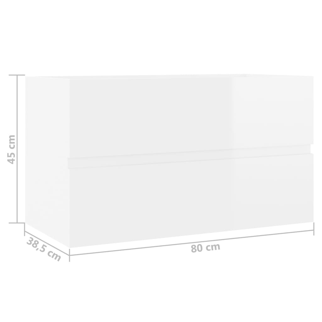 vidaXL Allaskaappi korkeakiilto valkoinen 80x38,5x45 cm lastulevy
