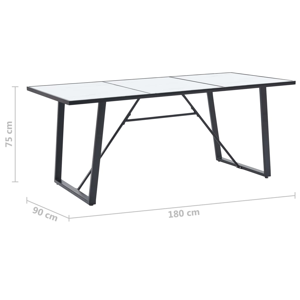vidaXL Ruokapöytä valkoinen 180x90x75 cm karkaistu lasi