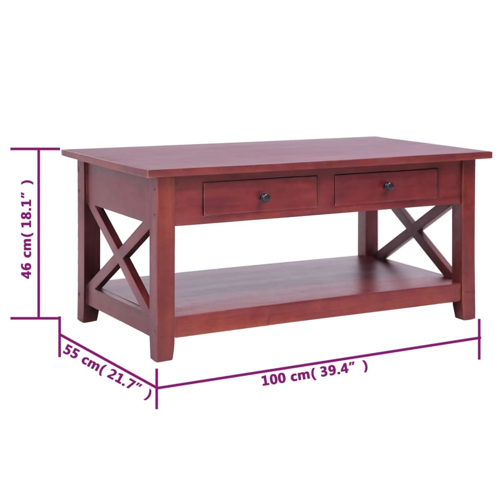 vidaXL Sohvapöytä ruskea 100x55x46 cm täysi mahonki