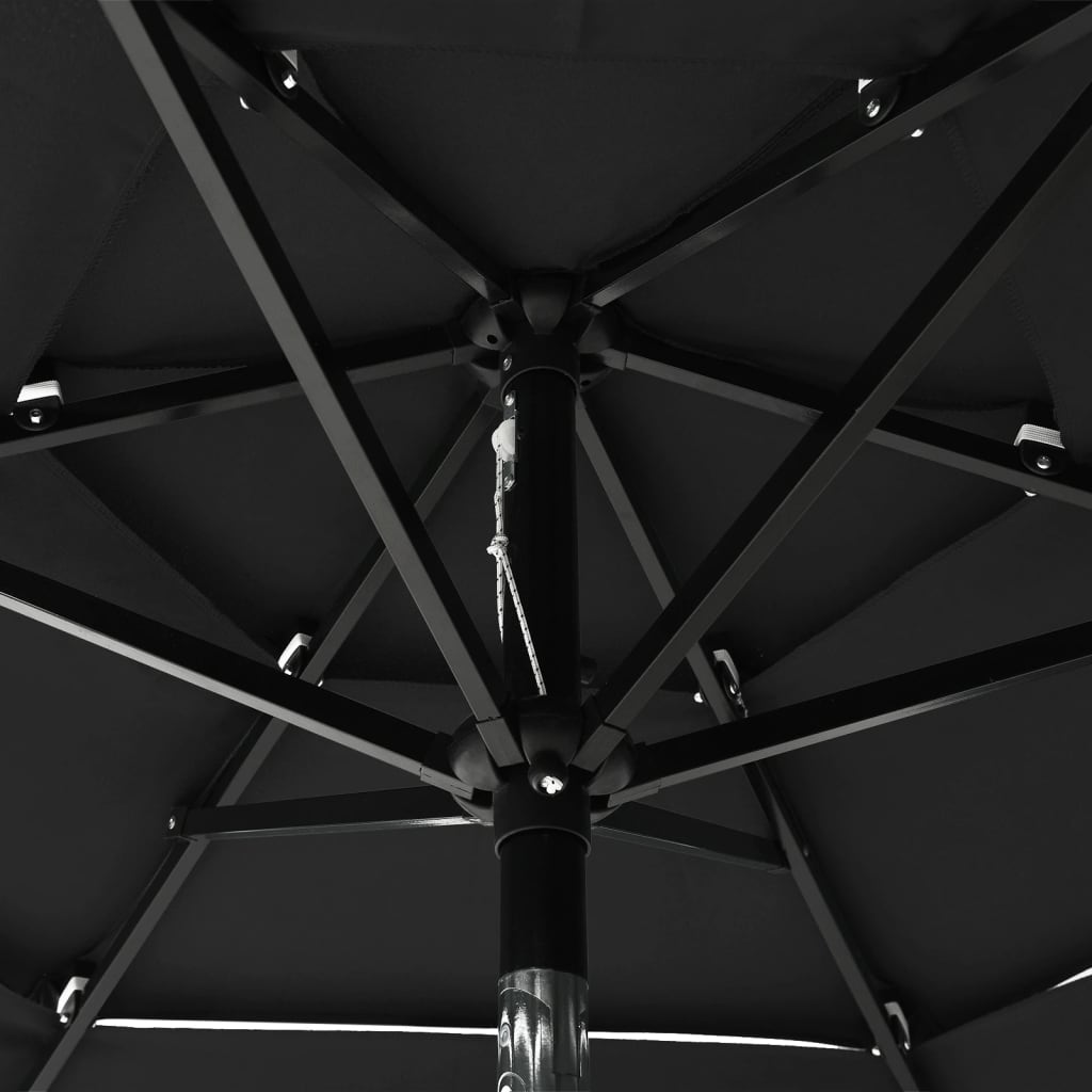 vidaXL 3-tasoinen aurinkovarjo alumiinitanko musta 2 m