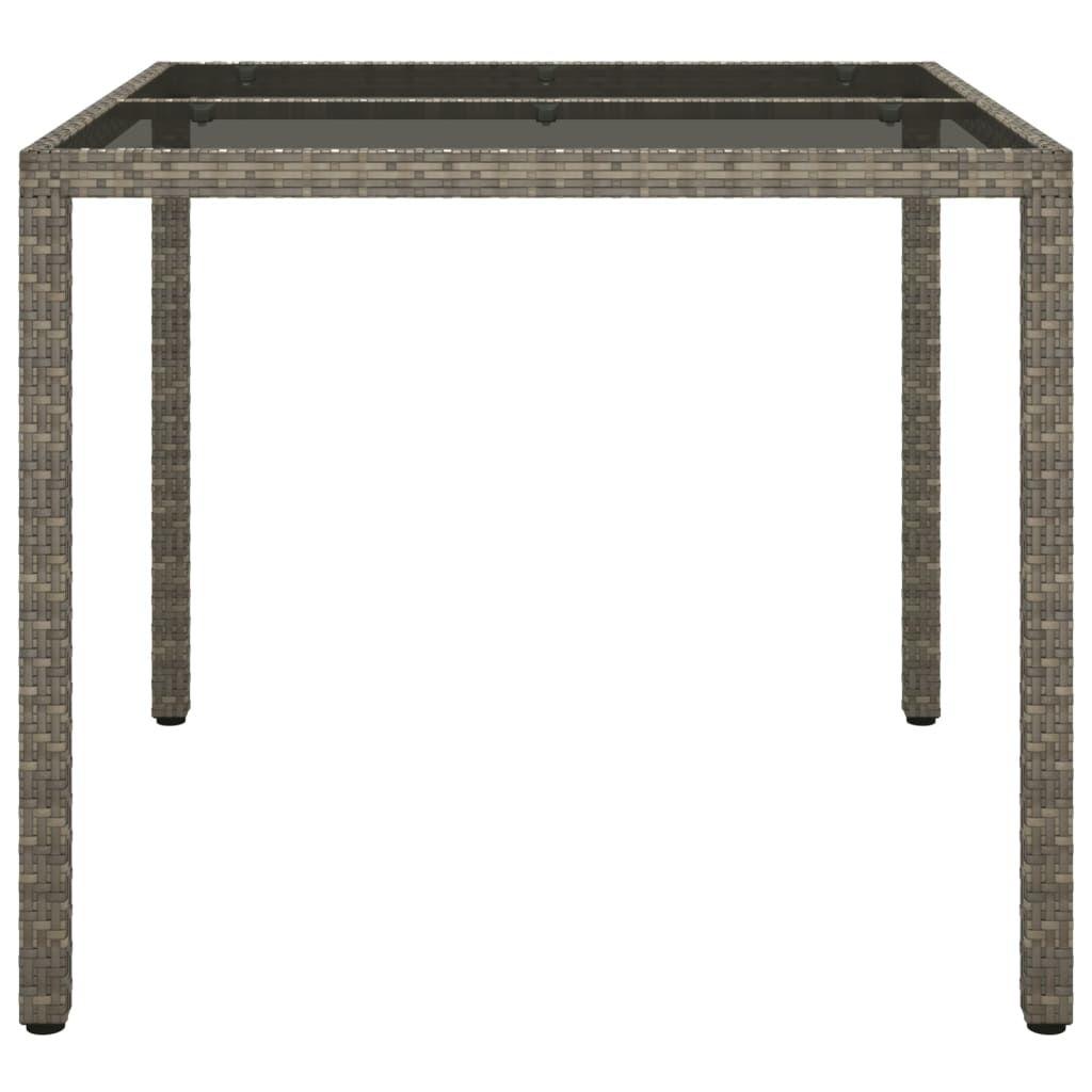 vidaXL Puutarhapöytä 90x90x75 cm karkaistu lasi ja polyrottinki harmaa