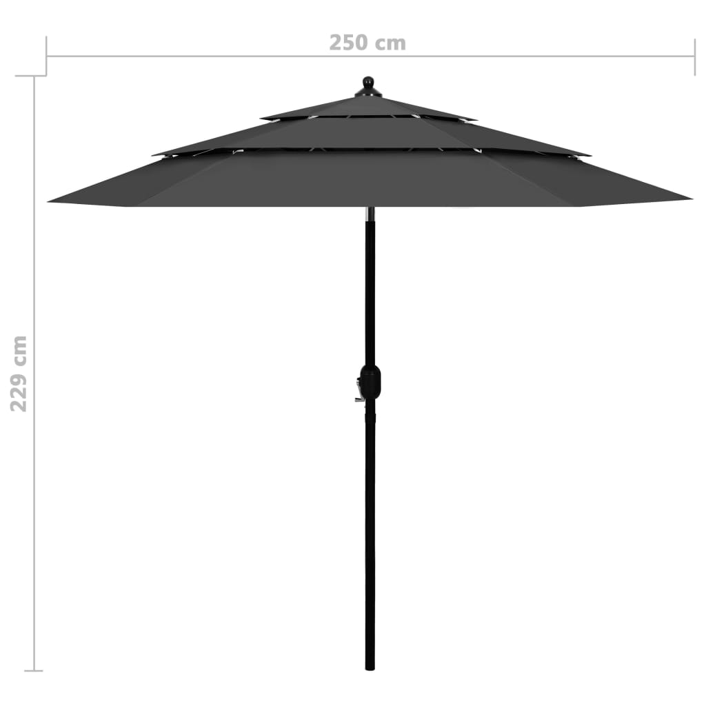 vidaXL 3-tasoinen aurinkovarjo alumiinitanko antrasiitti 2,5 m
