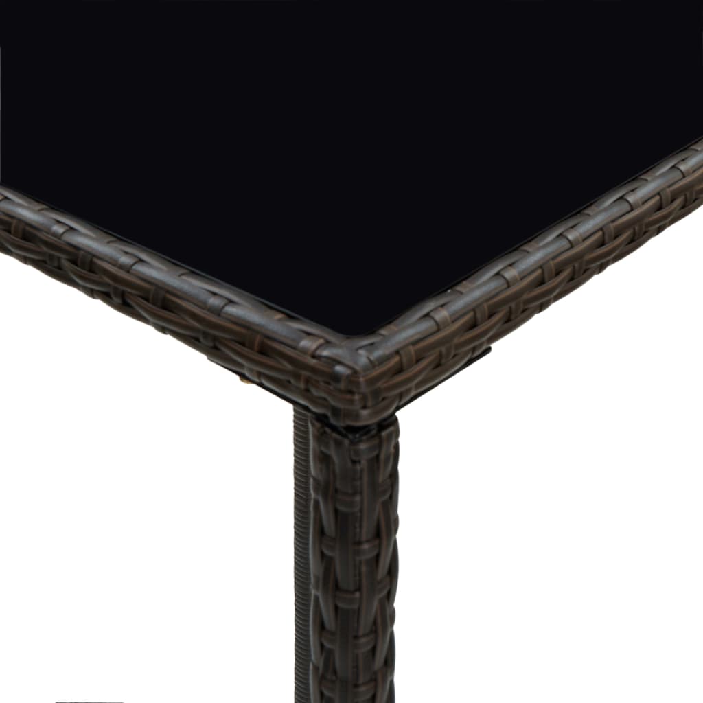 vidaXL Puutarhan baaripöytä ruskea 70x70x110 cm polyrottinki ja lasi