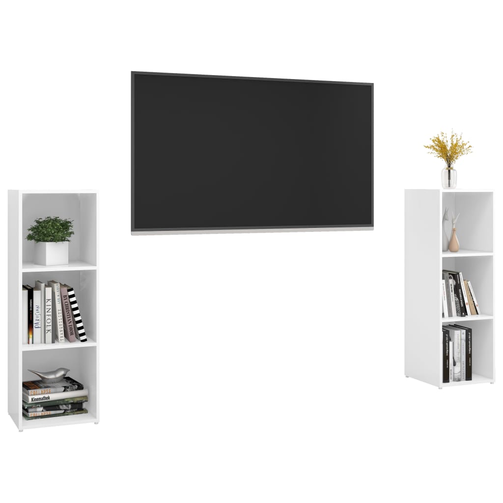 vidaXL TV-tasot 2 kpl korkeakiilto valkoinen 107x35x37 cm lastulevy