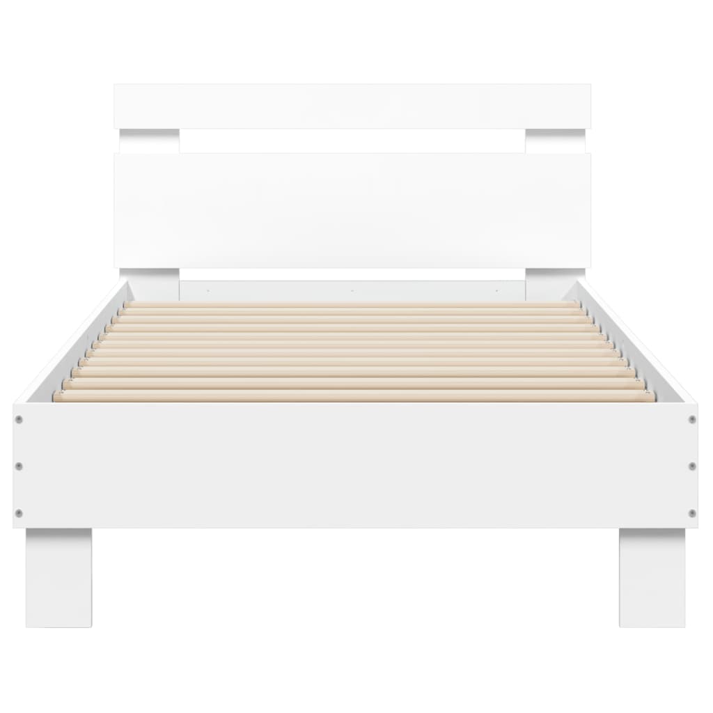 vidaXL Sängynrunko päädyllä ja LED-valoilla valkoinen 90x190 cm
