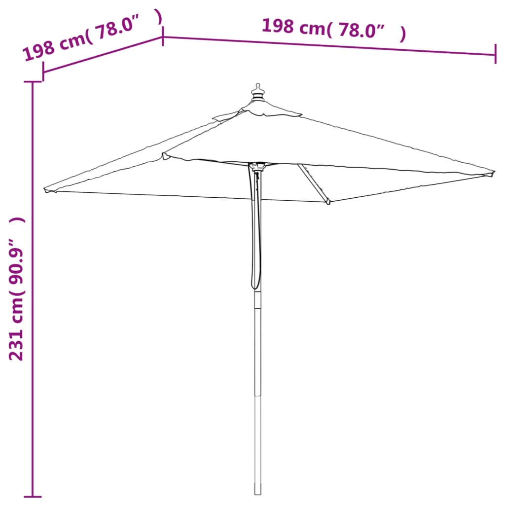 vidaXL Puutarhan aurinkovarjo puutolppa antrasiitti 198x198x231 cm