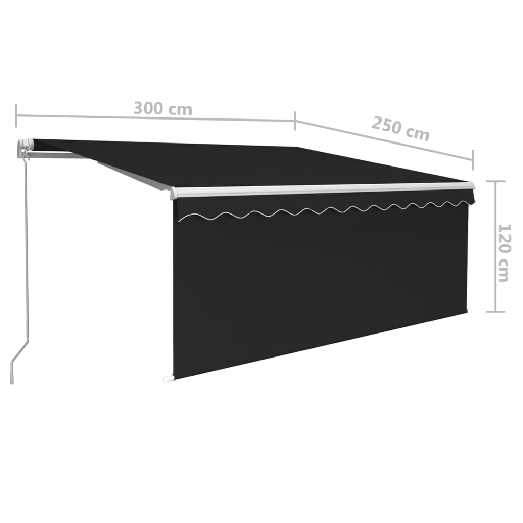 vidaXL Manuaalisesti kelattava markiisi verho/LED 3x2,5 m antrasiitti