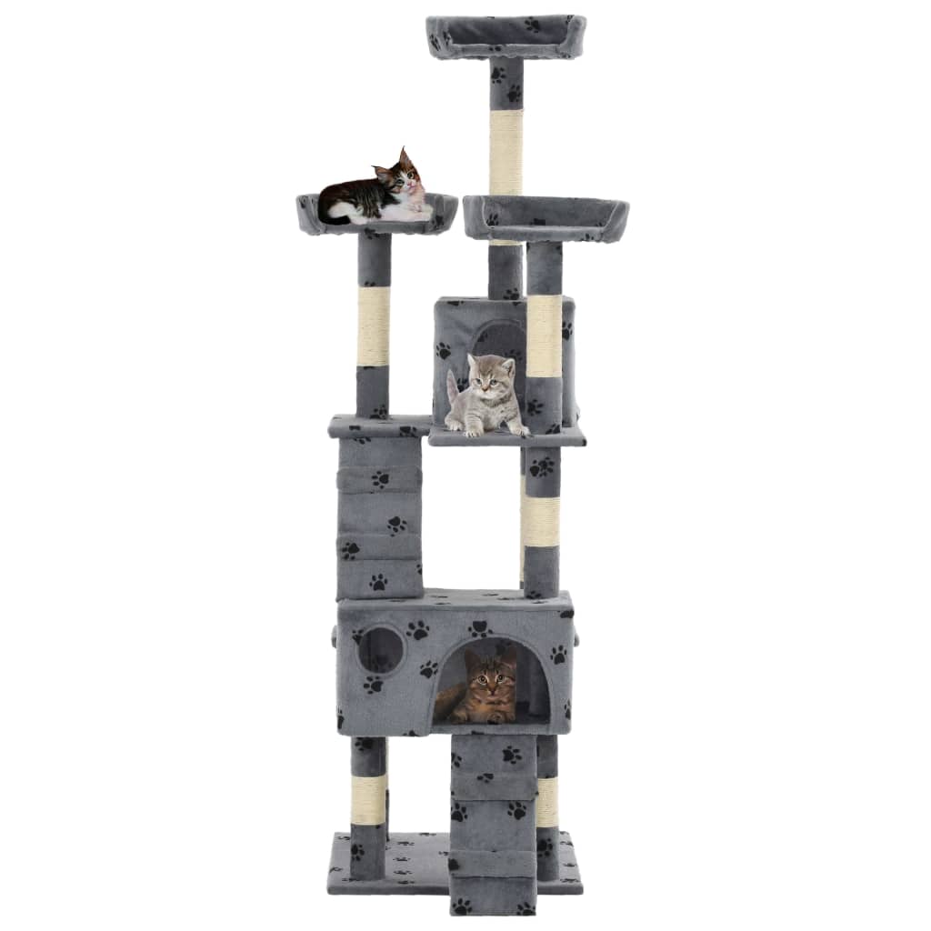 vidaXL Kissan raapimispuu sisal-pylväillä 170 cm tassunjäljet harmaa