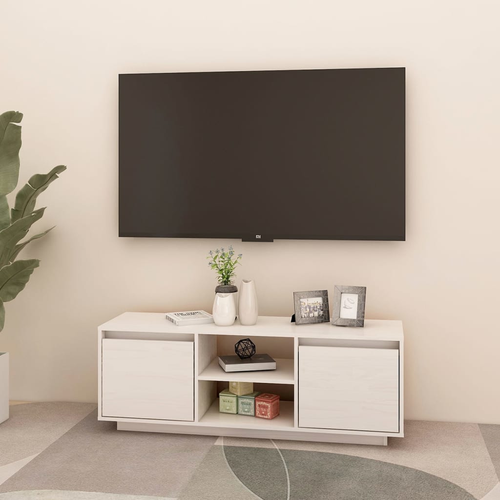 vidaXL TV-taso valkoinen 110x30x40 cm täysi mänty