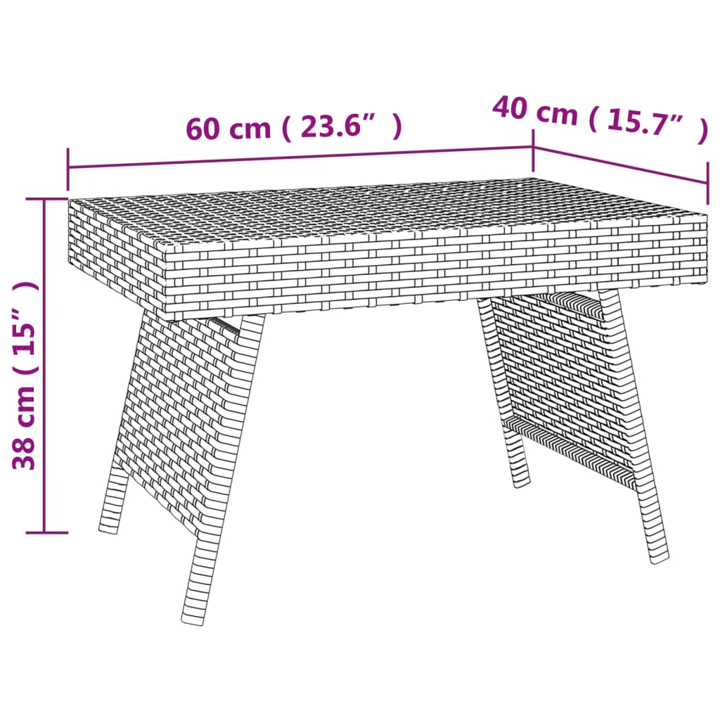 vidaXL Kokoontaittuva sivupöytä ruskea 60x40x38 cm polyrottinki