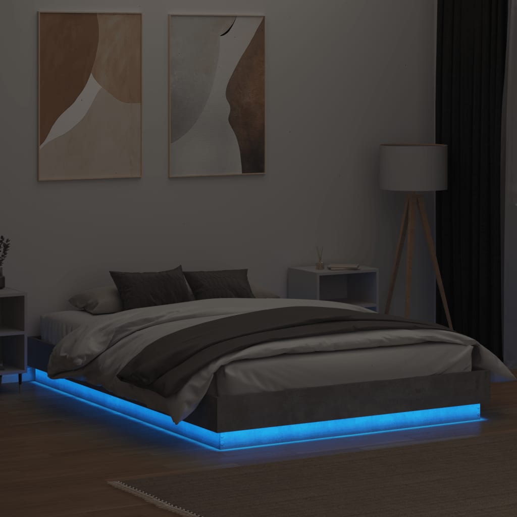vidaXL Sängynrunko LED-valoilla betoninharmaa 120x200 cm