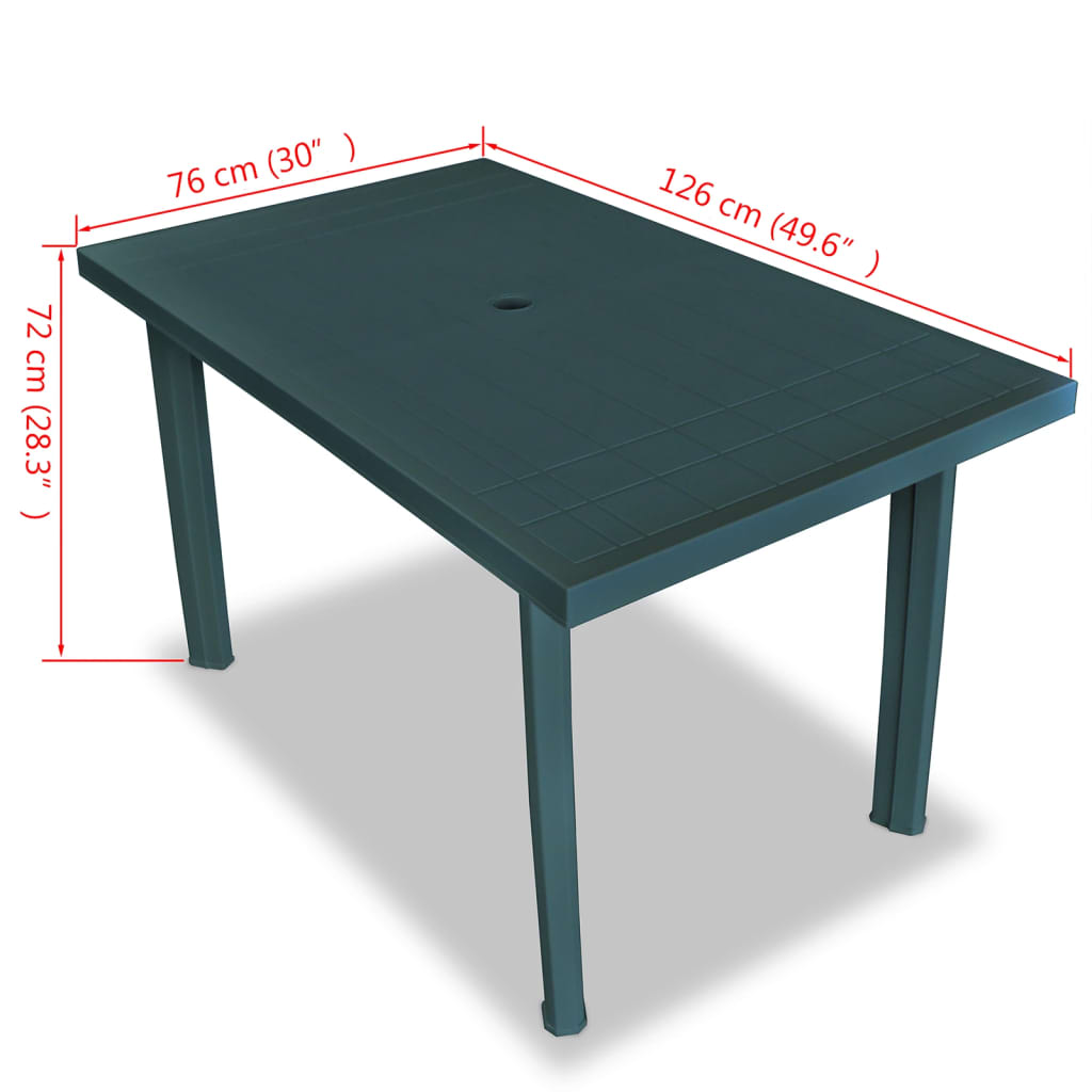 vidaXL Puutarhapöytä vihreä 126x76x72 cm muovi