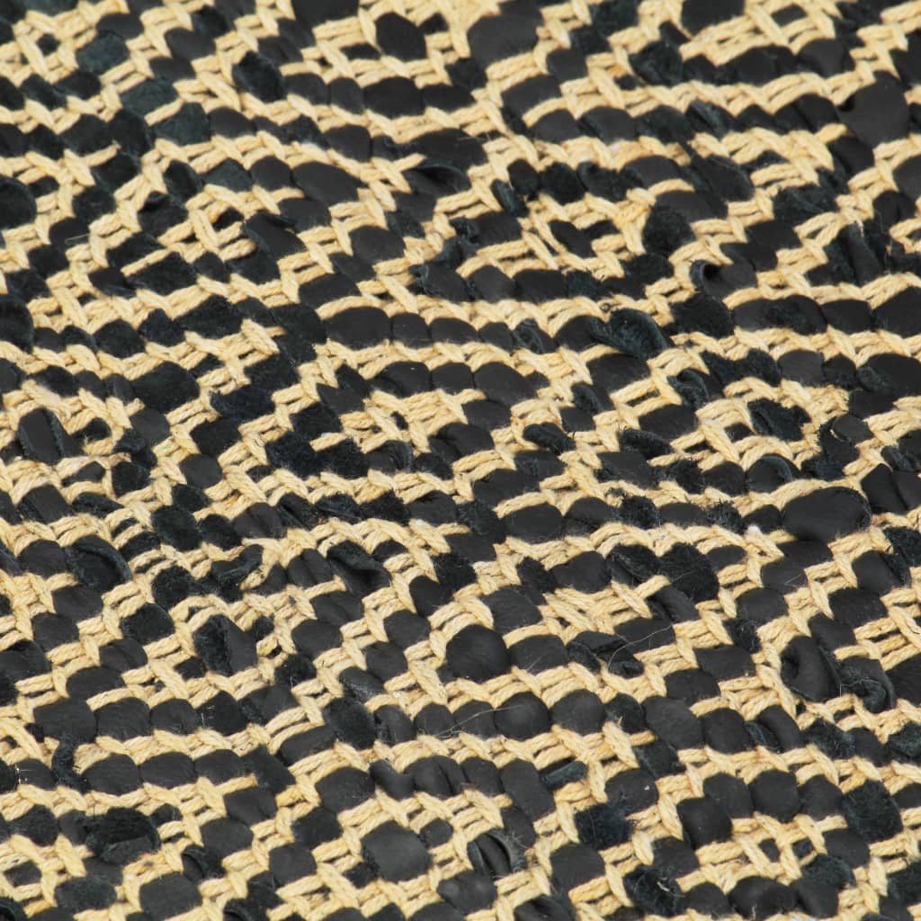 vidaXL Käsin punottu Chindi-matto nahka puuvilla 160x230 cm musta