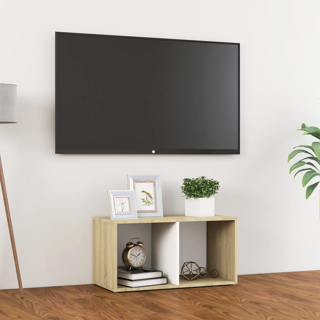 vidaXL TV-taso valkoinen ja Sonoma-tammi 72x35x36,5 cm lastulevy