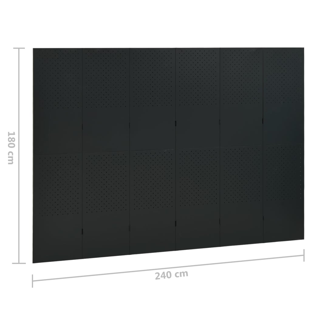 vidaXL 6-paneeliset tilanjakajat 2 kpl 240x180 cm musta teräs