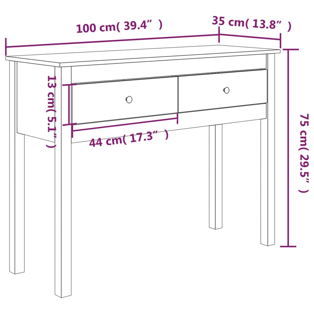 vidaXL Konsolipöytä 100x35x75 cm täysi mänty