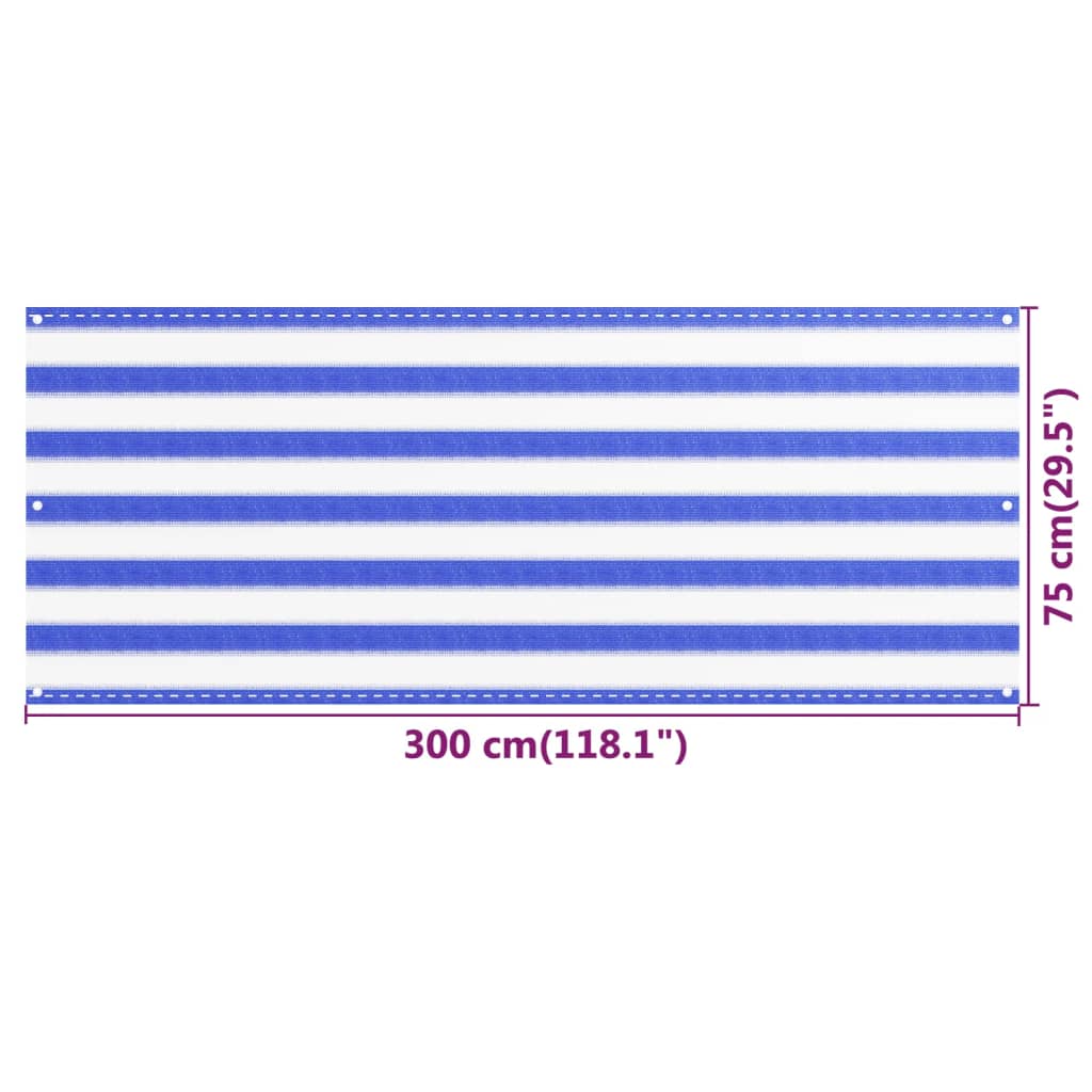 vidaXL Parvekkeen suoja sininen ja valkoinen 75x300 cm HDPE