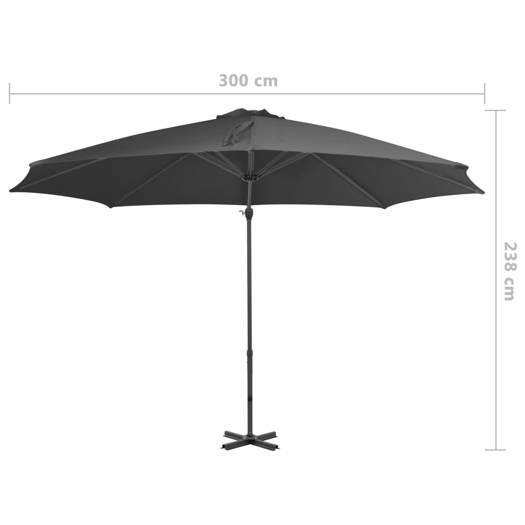 vidaXL Riippuva aurinkovarjo alumiinipylväällä 300 cm antrasiitti