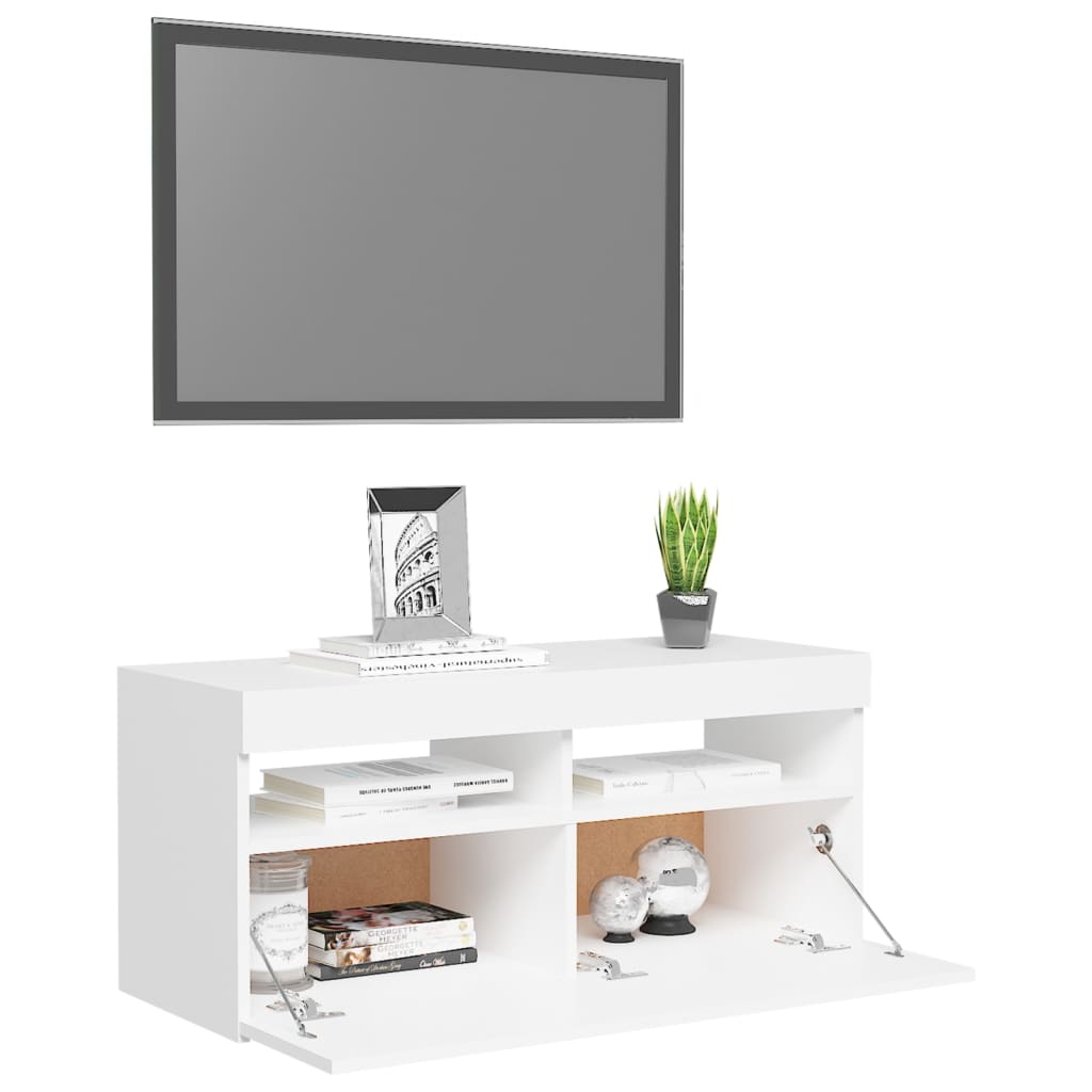 vidaXL TV-taso LED-valoilla valkoinen 90x35x40 cm