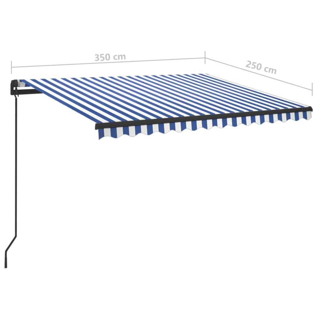 vidaXL Manuaalisesti kelattava markiisi LEDillä 3,5x2,5 m sinivalk.