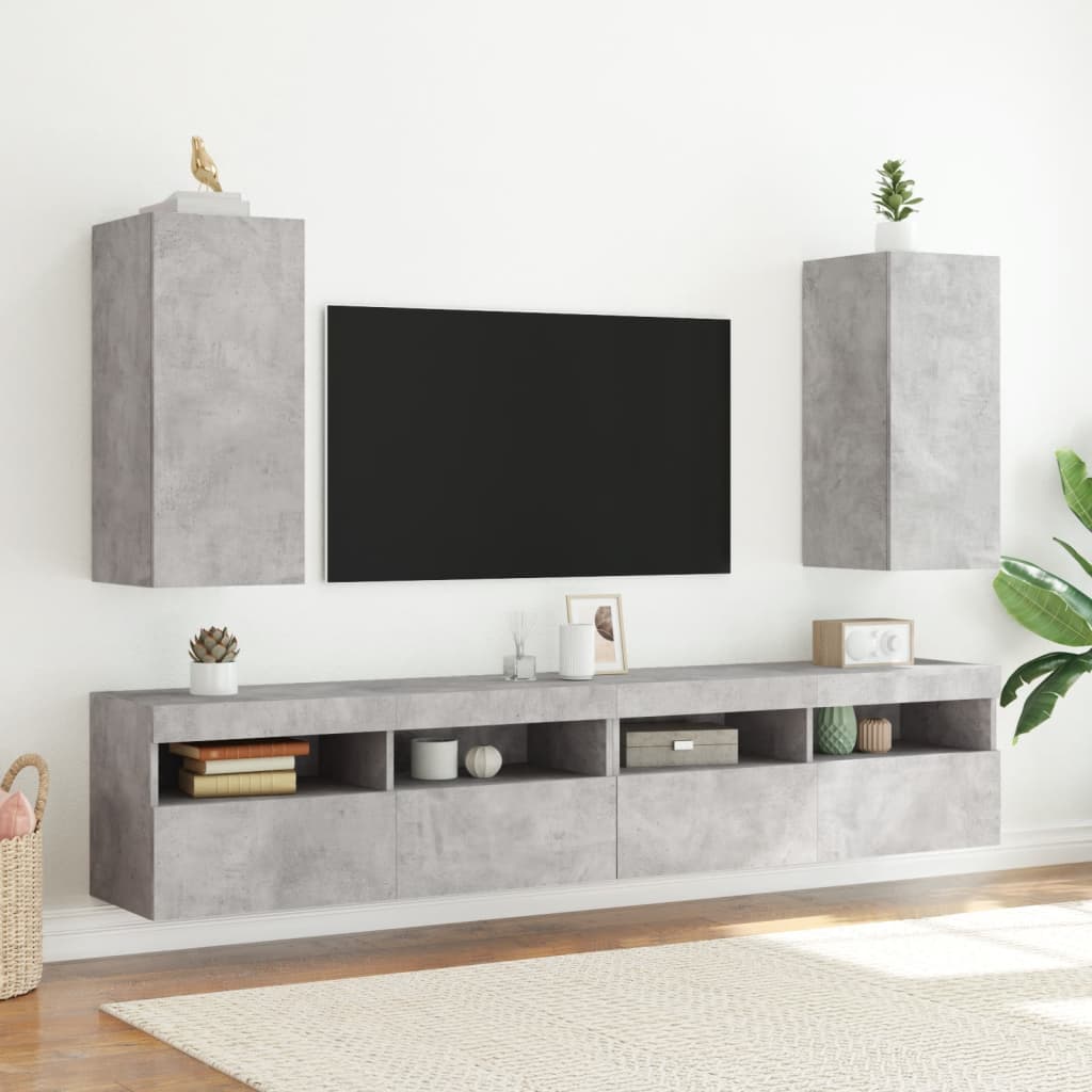vidaXL TV-seinäkaappi LED-valoilla betoninharmaa 30,5x35x70 cm