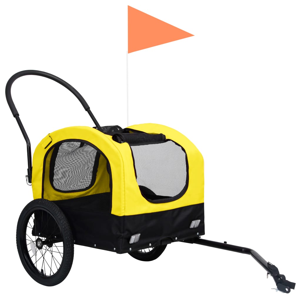 vidaXL 2-in-1 lemmikkikärry pyörään/juoksurattaat keltainen ja musta