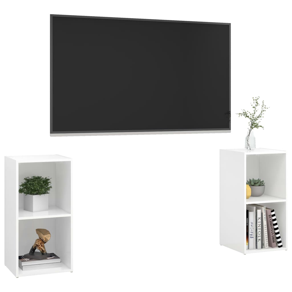 vidaXL TV-tasot 2 kpl korkeakiilto valkoinen 72x35x36,5 cm lastulevy