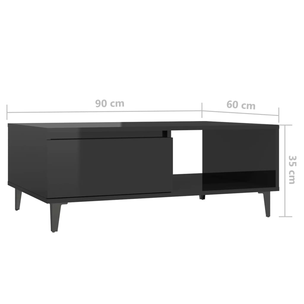 vidaXL Sohvapöytä korkeakiilto musta 90x60x35 cm lastulevy